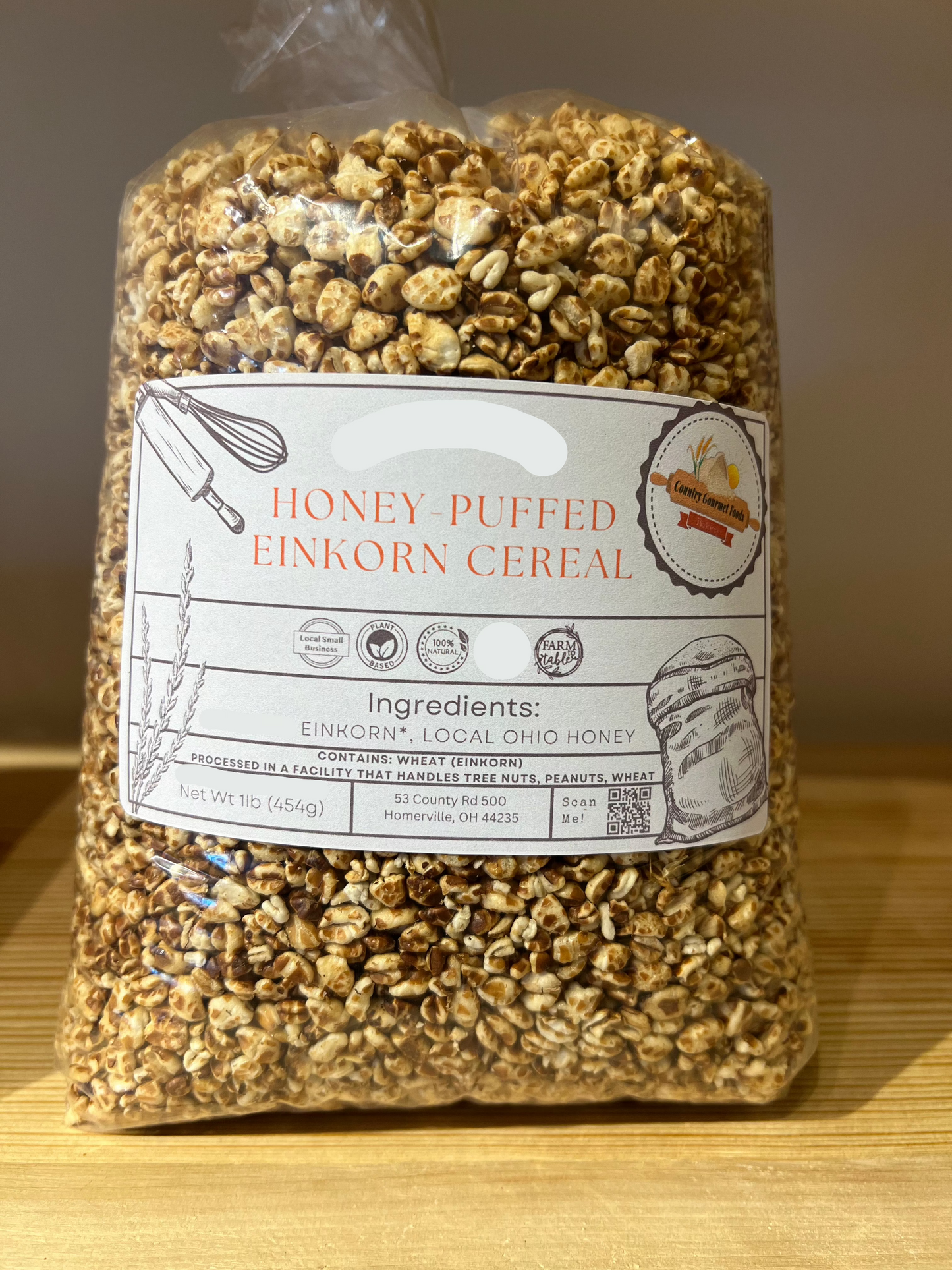 Honey/Maple Puffed Einkorn cereal 1 Lb  (4 Pk)